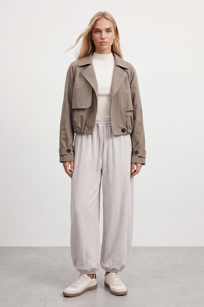 Women's khaki cape detailed lined short trench coat alc-x15634