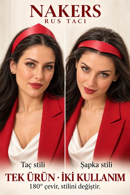 Russian Crown Red Faux Leather Dual-Use Adjustable Hair Crown and Hat Style