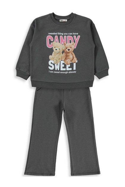 Teddy Bear Printed Tracksuit Set for 6-9 Years Old - Gray