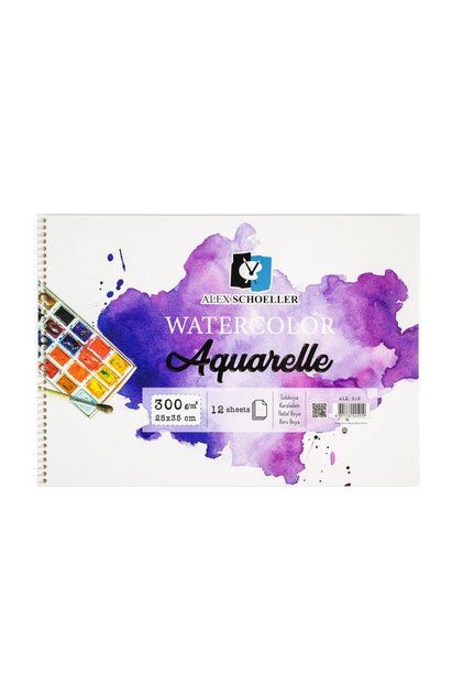 Aquarelle Watercolor Notebook 300Gr 25X35Cm 12Yp Spiral Bound