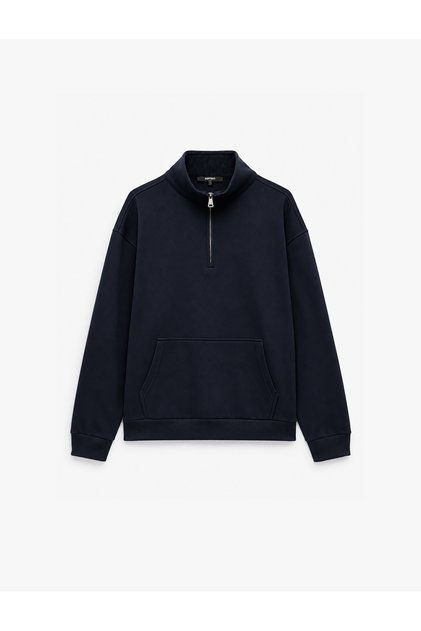 Long Sleeve Three Threaded Yarn Half Zipper Sweatshirt