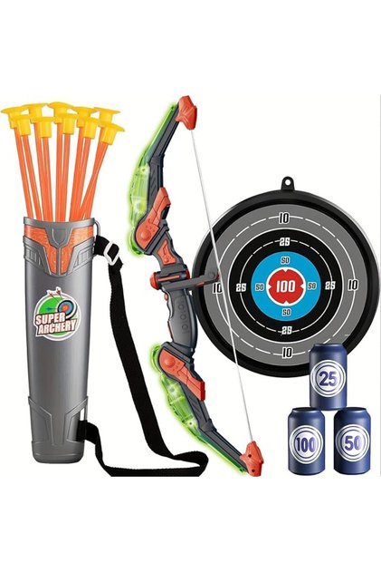 Kids Bow and Arrow Set - LED Light Up Archery Toy Set with 10 Suction Cup Arrows, 4 Target & Quiver,