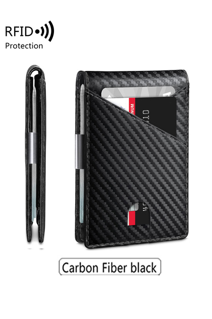 QB345-Carbonblack Minimalist Men's Wallet RFID Anti-Theft Brush Double Fold Cross Front Pocket Porta