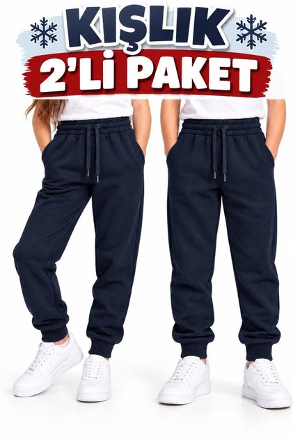 Winter Sweatpants 2-Piece 3-Thread Fleece Sweatpants for Girls and Boys Compact Combed Cotton