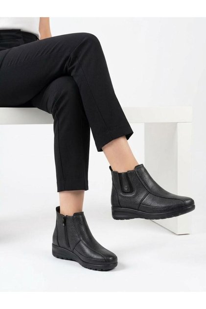 Women's Black Orthopedic Sole Genuine Leather Daily Boots