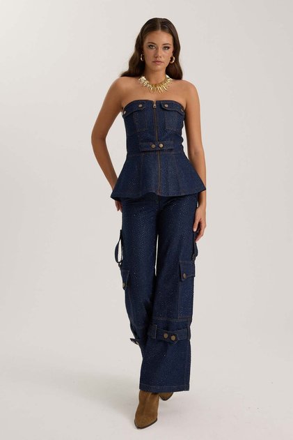 The Rebel Crystal Denim Pant DARK BLUE