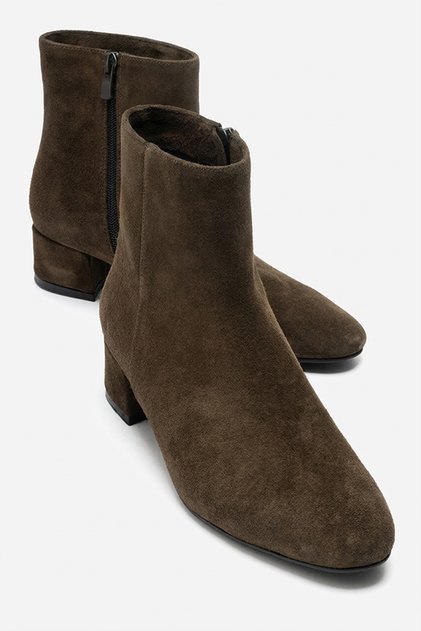 Richey Green Suede Genuine Leather Women's Round Toe Thick Heeled Boots
