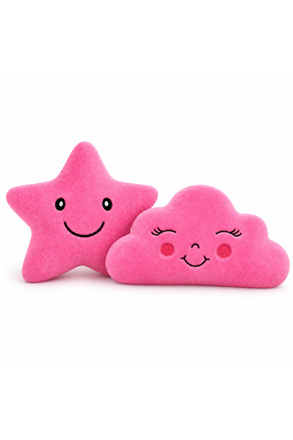Pink Cloud and Star Figured Plush Decorative Pillow Set of 2 Children's Room Set