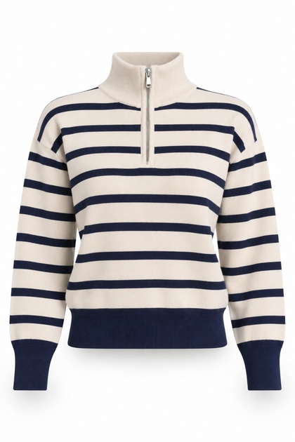 Navy Blue Striped Knit Sweater 1246