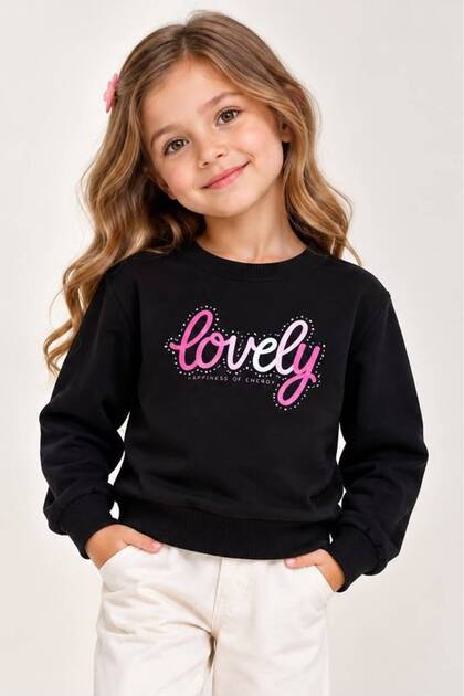 Girl's Sweatshirt Lovely Printed Crew Neck 100% Cotton