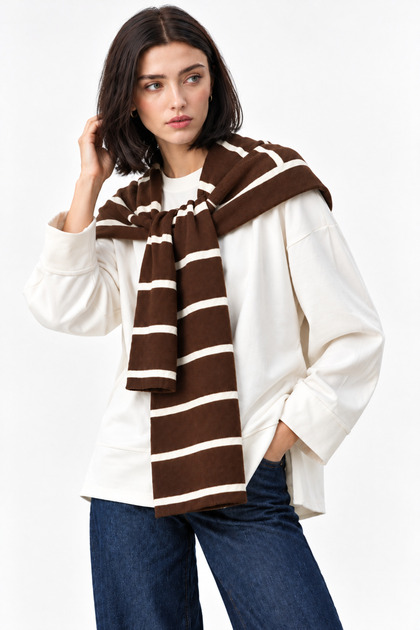 Kare Çizgili Parçalı Patchwork Atkı - Spor Triko Örme Omuz Atkısı | Unisex Boho Şal - Atkı