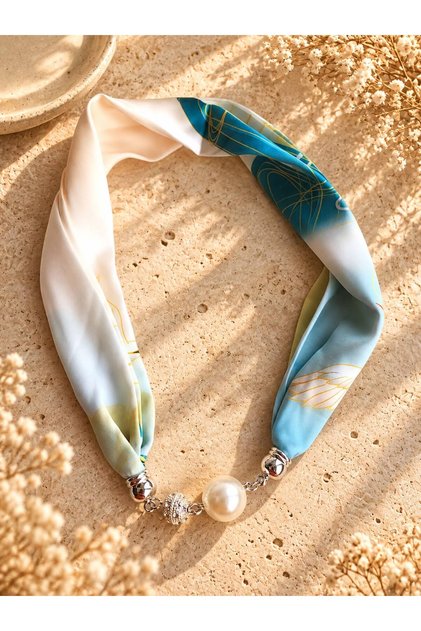 New Style Women's Scarf Necklace with Pearl and Stone Details and Magnets