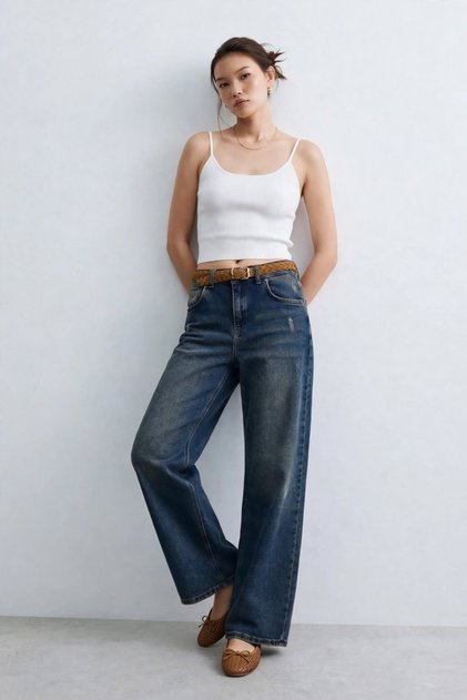 Women's J63 Knitted Belted Palazzo Jean Trousers - Brown