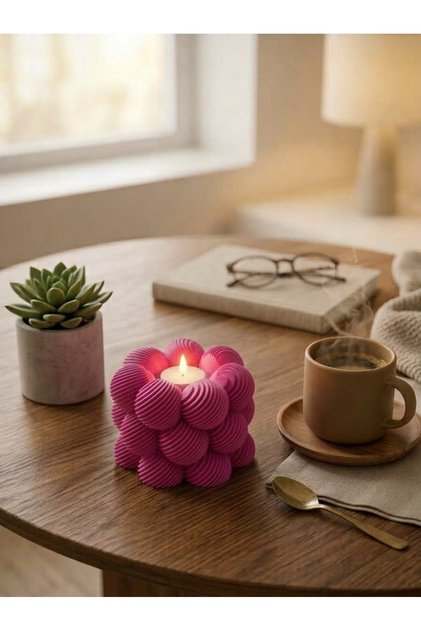3’lü Bubble Tasarım Dekoratif Mumluk Seti – Modern 3D Baskı Mumluk Seti