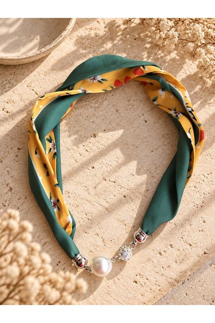 New Style Women's Scarf Necklace with Pearl and Stone Details and Magnets