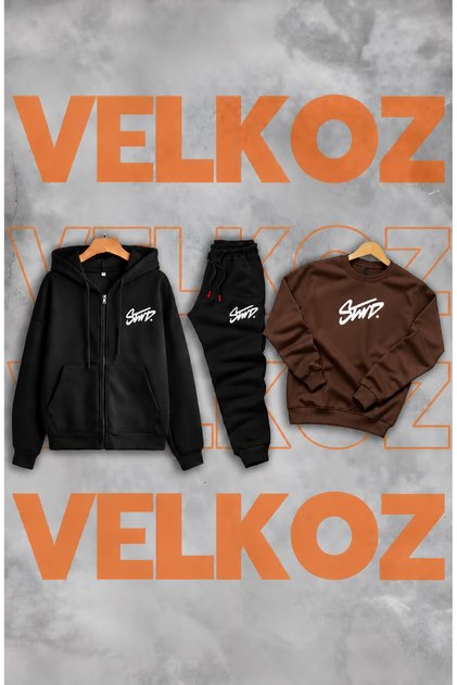 Swd Printed 3-Piece Winter (Zippered and Crew Neck Sweatshirt) Tracksuit Set