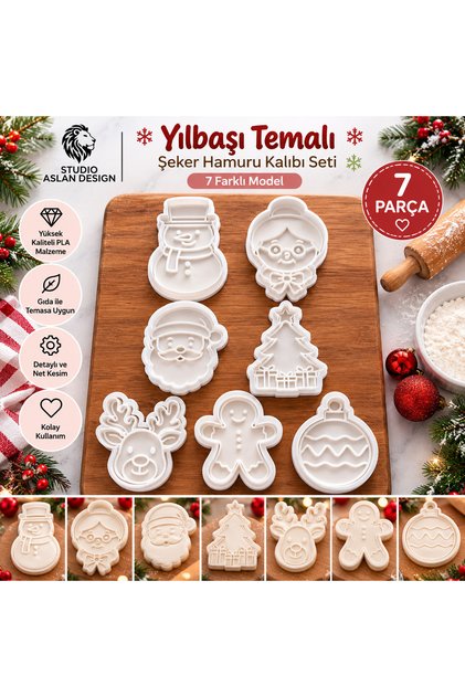 7-Piece Christmas Themed Candy Dough Mold Set |   Santa Claus, Snowman, Pine Tree, Cookie and Cake Decoration