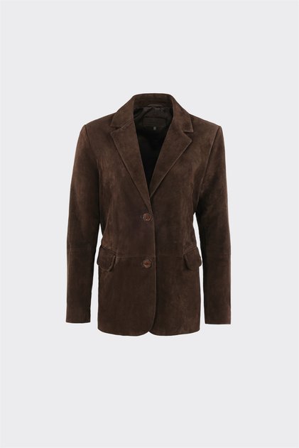 Kahve Deri Kadın Blazer Ceket