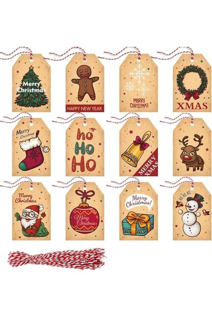 Christmas Gift Tags Stickers with string Gift Wrap Tags Xmas Brown Kraft Gift Tags Christmas Tree Ha
