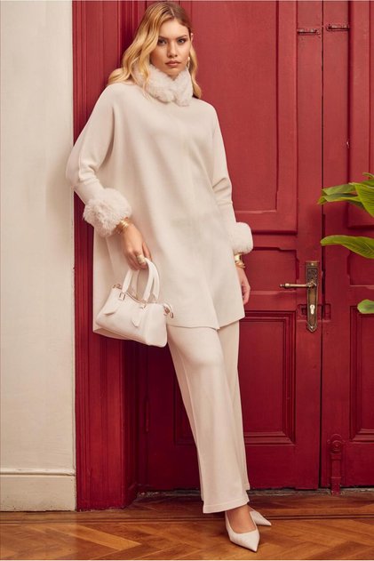 Fur-Detail Tricot Cardigan 46951