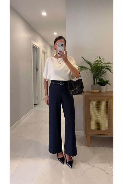 Maria Navy Blue Belted Trousers