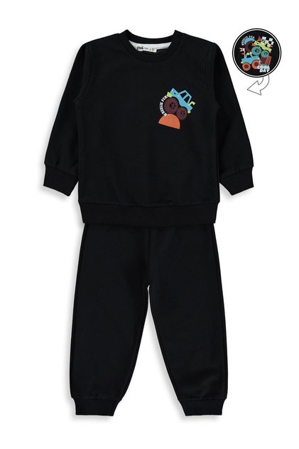 Car Printed Tracksuit Set for 2-5 Years Old - Navy Blue