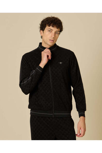 Men Black Jacquard Sweatshirt