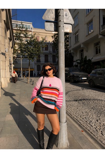 Lollipop Renkli Çizgili Triko Kazak