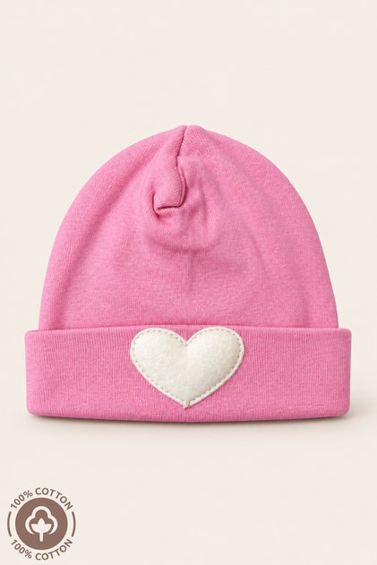 Unisex Baby Heart Embroidered 100% Cotton 3-6 Months Baby Beanie