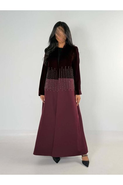 Korean Velvet Fabric Blazer with Soft Burgundy Embroidery.