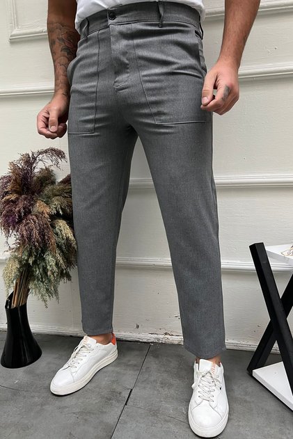Men's Smoked Fabric Trousers Wide Cut Loose Leg Comfortable with Side Pockets