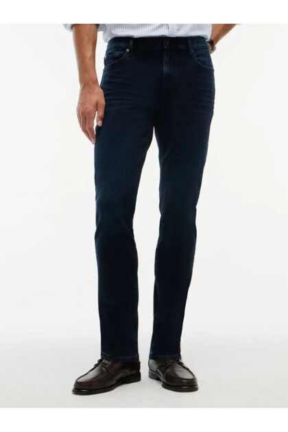 Erkek Slim Fit Esnek Denim Önü Soluk Yıkamalı Beş Cepli Denim Jeans