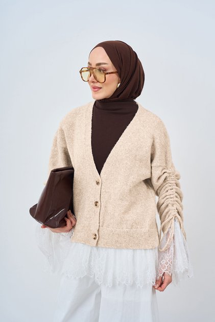 Women's Lace Detail Knitwear Cardigan Beige
