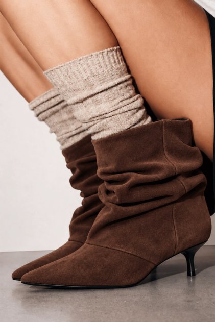 Arora Women's Suede Brown Pointed Toe Thin Heeled Stylish Daily Boots 5 cm Heel