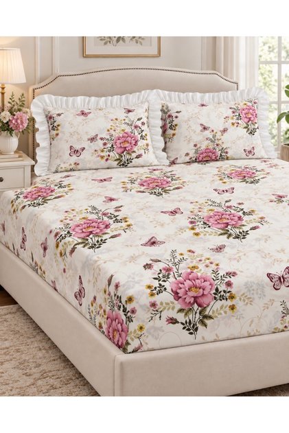Firfirli Pillowcase and Elastic Bed Sheet Set [Single, Double, King Size, Medium Sizes]
