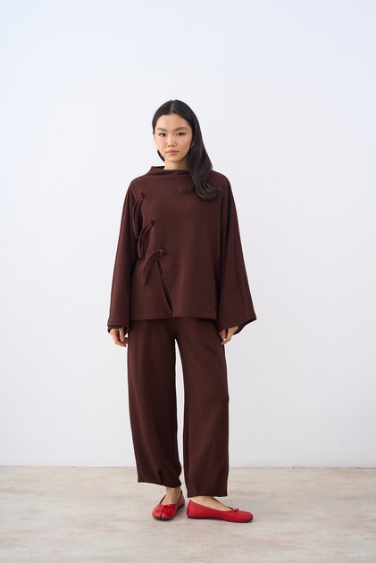 Women's Bow Detail Tracksuit Set Brown