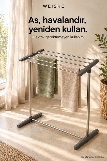 5 Çubuklu Ayaklı Havluluk, Portatif Havlu Askılığı ve Banyo Balkon İçin Mini Çamaşır Kurutma Standı