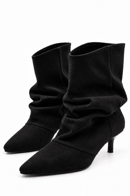 Arora Women's Suede Black Pointed Toe Thin Heeled Stylish Daily Boots 5 cm Heel
