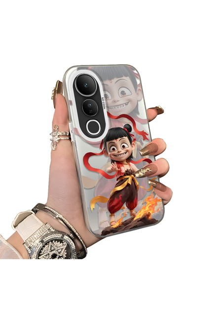 Phone Case for Vivo V50 Lite 4G/5G Compatible Acrylic Hard Back Panel with Silicone Edges Opaque Nezha Pattern