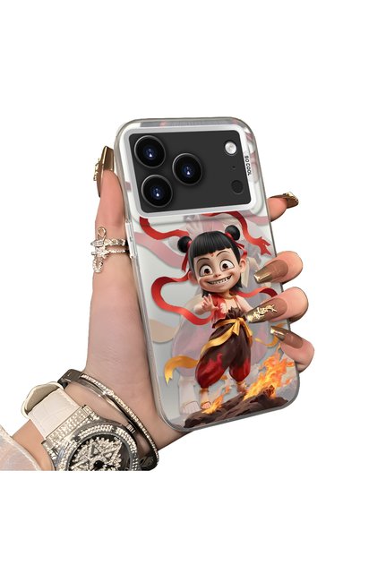 iPhone 17 Pro Max/18 Pro Max Compatible Acrylic Hard Back Panel with Silicone Edges Opaque Nezha Pattern Phone Case