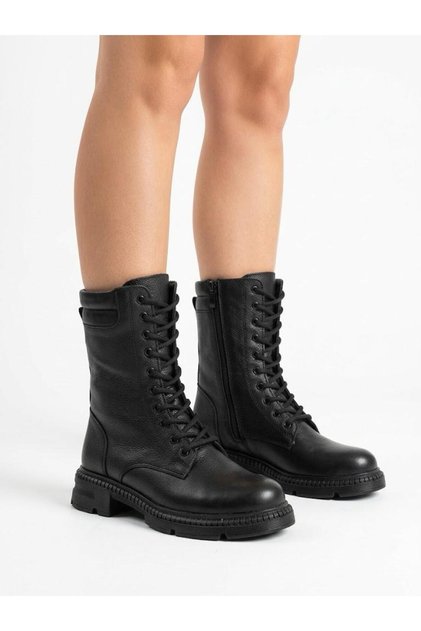 Women's black genuine leather orthopedic non-slip sole warm daily boots