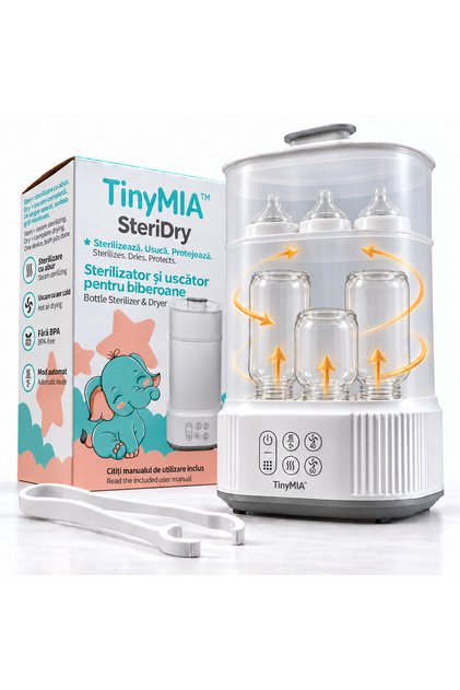 Sterilizator Biberoane Electric SteriDry cu Abur și Uscare, 4 Moduri, AUTO, Sterilizare Rapidă 10 min, Uscare cu Aer Cald 40/60 min, 500W, pentru Biberoane, Suzete și Accesorii