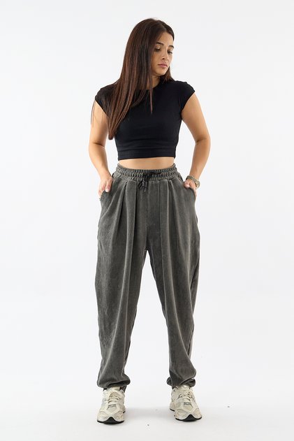 Velvet Pleated Anthracite Jogger Women's Trousers Coc3625