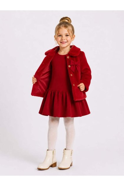 Girl's 2-Piece Suede Dress with Plush Jacket Ser-1059