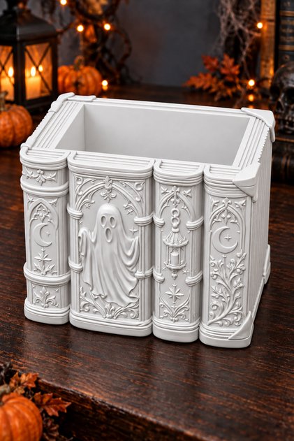Gothic Book Organizer with Ghost Figure – Halloween Decorative Brush Holder and Pen Holder 15 cm