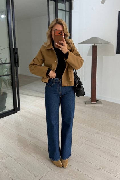 Premium Seri Orta Bel Straight Koyu Mavi Jean