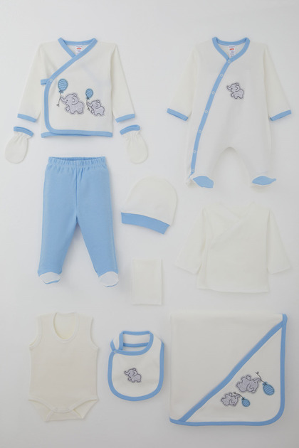 Baby Boy Hospital Release Set with 10 Cute Balloons and Elephant Emblem, 0-3 Months, White