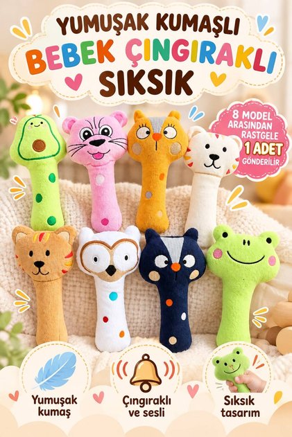 Sık Sık Çıngıraklı peluş hayvanlar - Görsel Temsilidir - İçlerinden 1 Adet rastgele ürünün gönderimi sağlanır