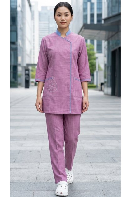 Housemaid Uniform/Khadama/Nanny Uniform Set, V-Neck Tunic with 3/4 Sleeves and Trousers, LINEN FABRIC