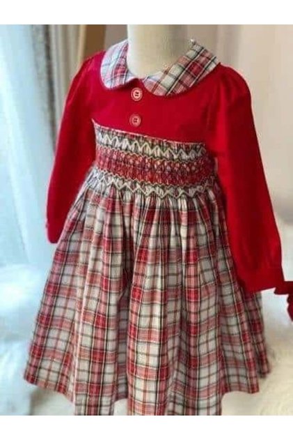 Red Plaid Spring Long Sleeve Dress